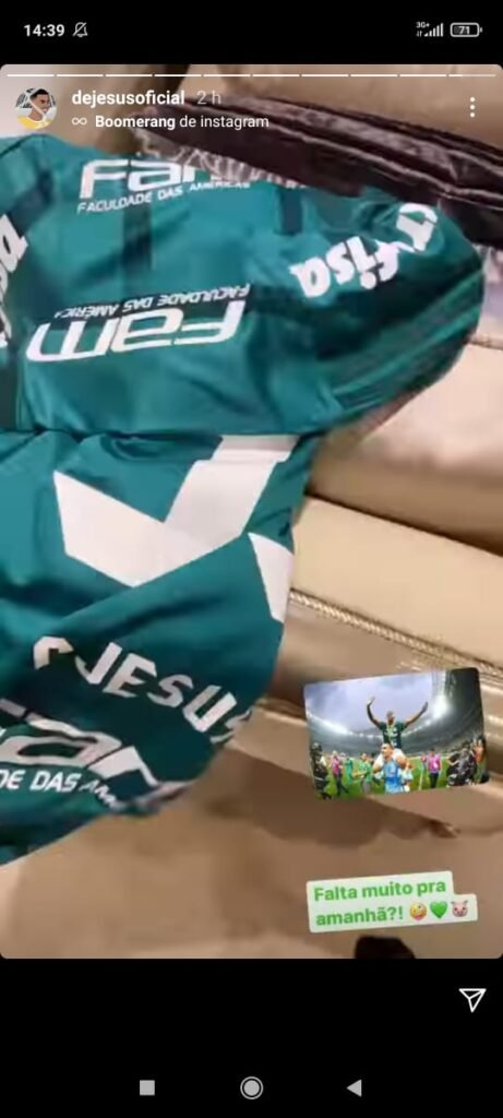 Gabriel Jesus agita palmeirenses ao declarar torcida pelo Verdão na final da Libertadores; atacante postou foto com a camisa verde e branca 1 gabrie jesus